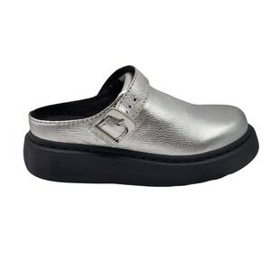 Dr Martens Laketen Women Size 8 Silver Metallic Leather Slingback Clog Mules NEW